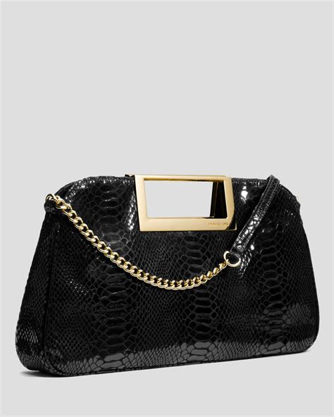 Michael Kors Black Leather Beverly Oversized Python Black Clutch